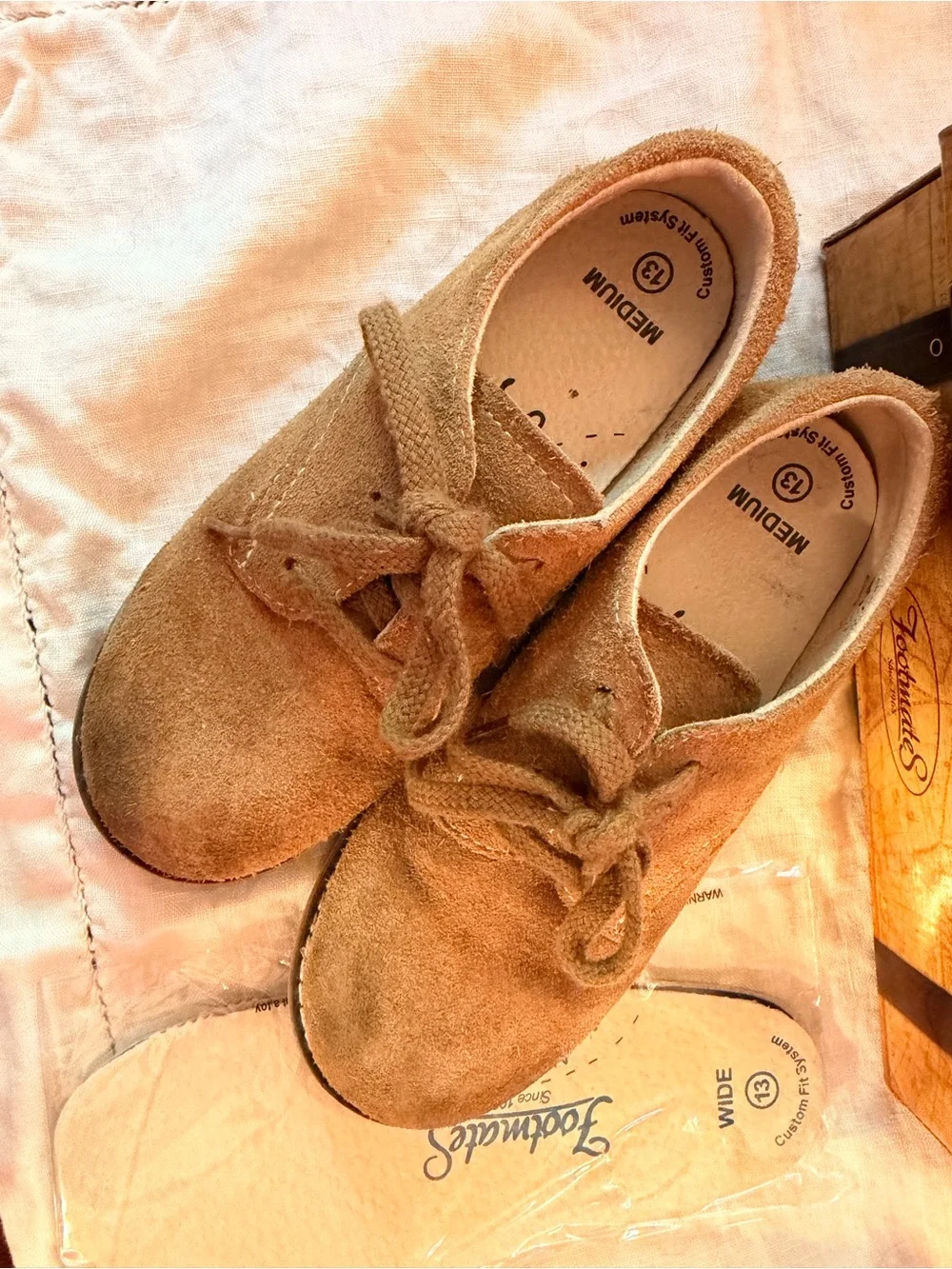 Footmates Boy’s “Dirty Buck” Suede Lace-Up Shoes in Camel Brown